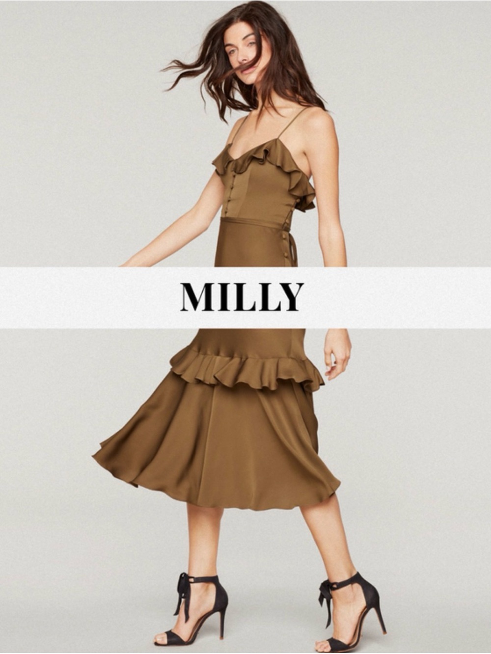 ❤️ NEW Milly Olive Green Ruffle Midi Dress